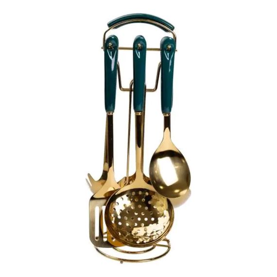 Набор кухонных принадлежностей на подставке 7 предметов кухонные аксессуары на подставке Изумрудный HP-20-67 | Зображення 1