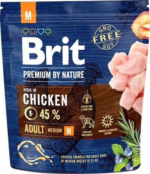 Корм Brit Premium Dog Adult M сухой с курицей для взрослых собак средних пород 1 кг