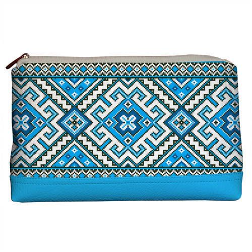 Косметичка дорожня жіноча Lovely Украинский голубой орнамент 26x15x8 см