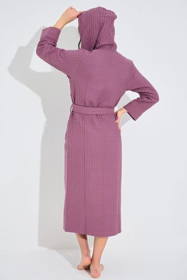 Женский вафельный халат Nusa 4160 c капюшоном, грязно-розовый M | Зображення 9