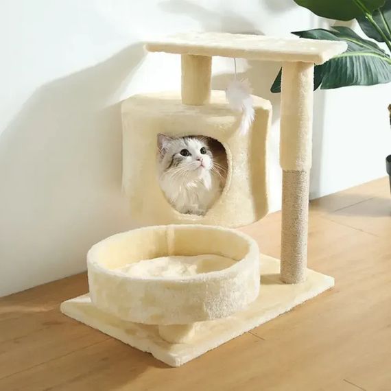 Когтеточка игровой комплекс с домиком для кошек Bonro B-29 бежевая (42400978)