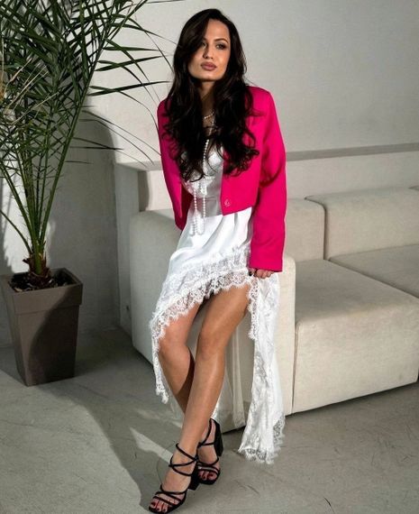 Женский летний шелковый сарафан с высоким вырезом и кружевом ZI3322 цвет белый, размер 54/56 | Зображення 1