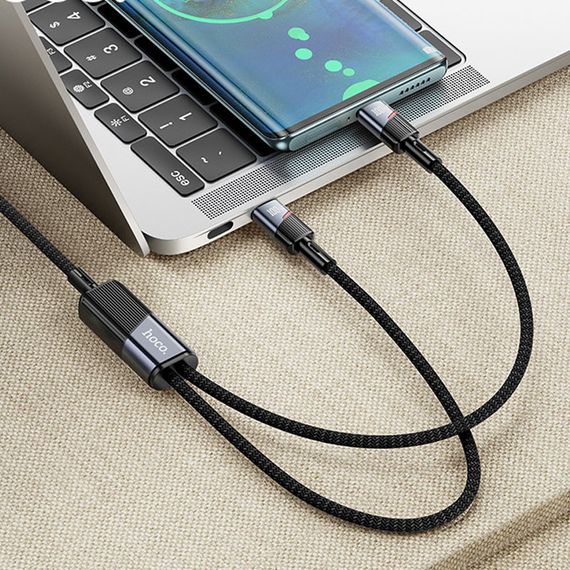 Дата кабель Hoco U139 2in1 Type-C to Type-C/Type-C 100W (1.2m) Black | Зображення 3
