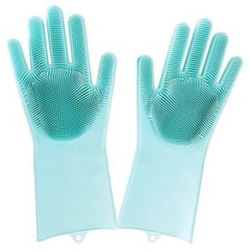 Силіконові рукавички Magic Silicone Gloves Pink для прибирання чистки миття посуду для будинку. Колір: бірюзовий NG-20