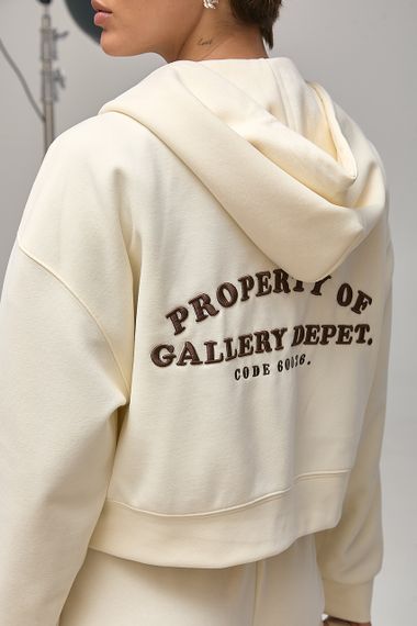 Спортивний костюм вільного фасону з вишитим написом - кремовий цвет, S/M (є розміри) | Зображення 3