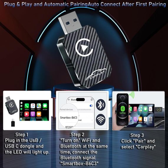 Бездротовий адаптер CarPlay XIXIXIAXIA Q1M 2025, конвертація з дротового Карплей Plug & Play USB-C iOS 12+ чорний | Зображення 4