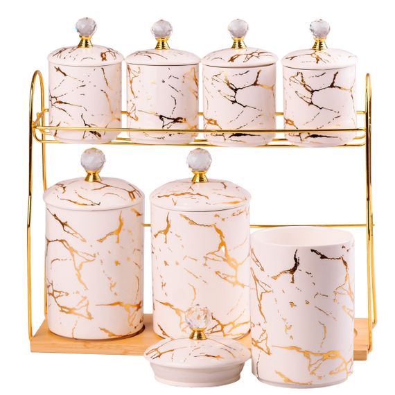 Набір для сипучих продуктів на металевій підставці 7 предметів по 300 мл і 700 мл HP-1215 | Зображення 1