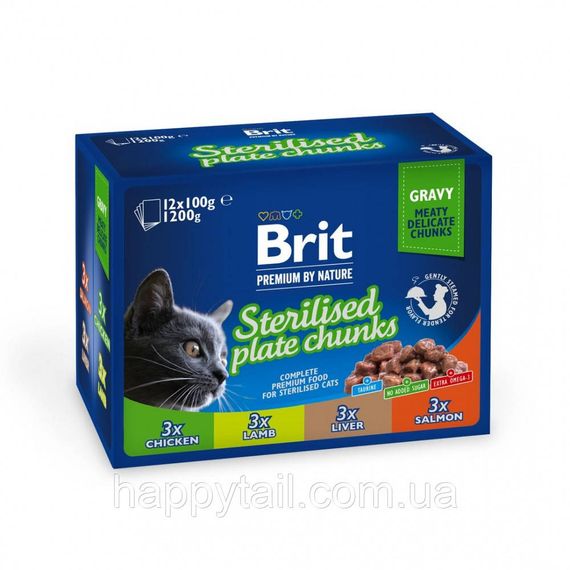 Корм влажный Brit Premium Sterilised Plate д/стерилизованных котов Тарелка д/стерилизованных 12 шт х 100 г