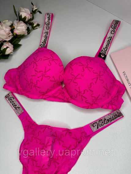 Комплект жіночої спідньої білизни Victoria's Secret зі стразами 85В, Малиновий