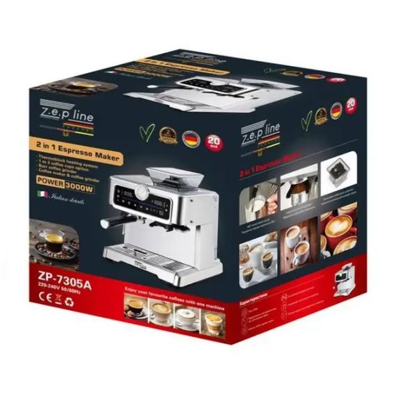 Кофеварка с кофемолкой эспрессо 2в1 Zepline ZP-7305A 3000Вт | Зображення 3