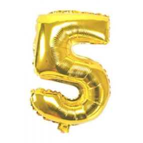 Фольгированная цифра 5 ("32)  золотая, 80 см