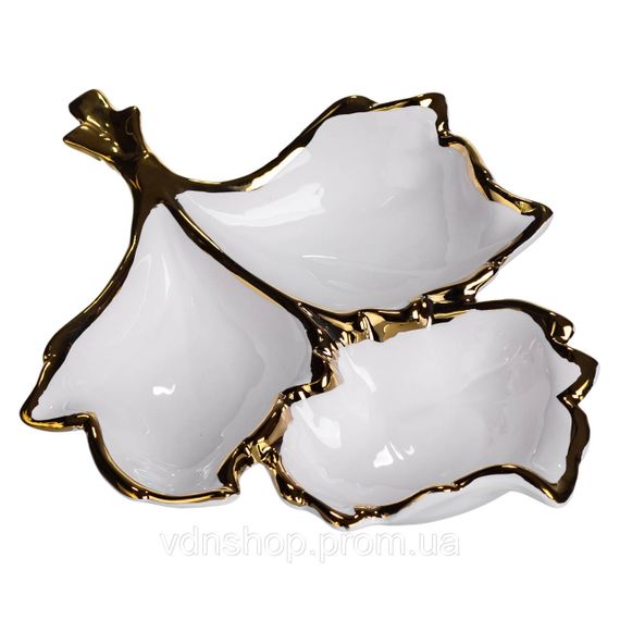 Менажниця порцелянова на 3 секції для закусок 27×19.5×4 (см) тарілка менажниця Білий із золотом ZBSY-12