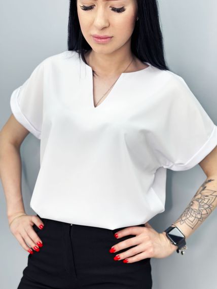 Женская летняя легкая блузка софт с коротким рукавом GF4713 цвет белый, размер 42/44