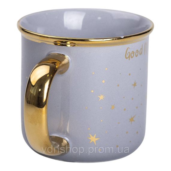 Чашка фарфоровая с золотым ободком и позолоченной ручкой 320 (мл) Good life Серая RX-N231506G | Зображення 1