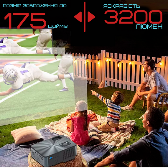 Портативный Проектор Android 9.0 Full HD 1920*1080 P + WIFI + Bluetooth с Динамиками 3200 Lumen Мини LED Проектор Домашний | Зображення 4