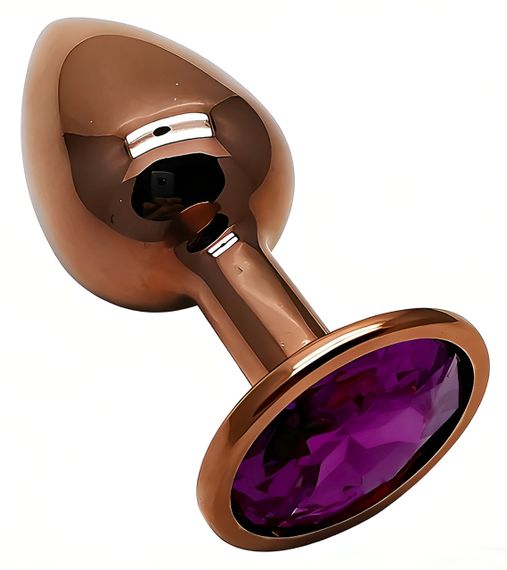 Анальна пробка з кристалом EGZO - Dark Gold Round Plug Purple, size S sexstyle | Зображення 1