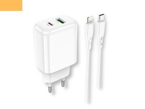 Мережевий зарядний пристрій блок живлення для телефону та планшета XPRO BN4 PD20W+QC3.0 Type-C To Lightning білий (21646-01)