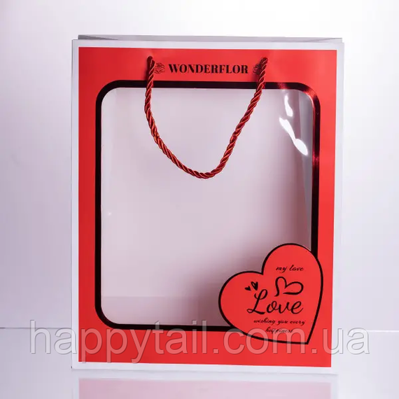Набір подарункових пакетів з паперу Love з віконцем 12 шт 26×10×32 см HP-10359-18