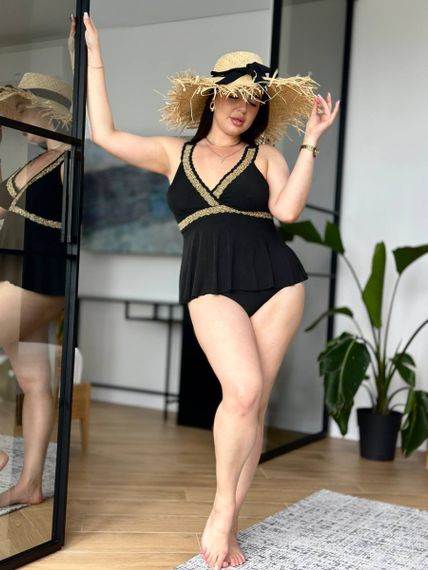 Розкішний чорний купальник танкіні для дівчат PLUS SIZE | Зображення 3