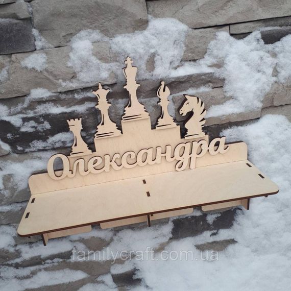 Медальница с полкой для кубков  Деревянный держатель для медалей  Органайзер для наград шахматы | Зображення 2