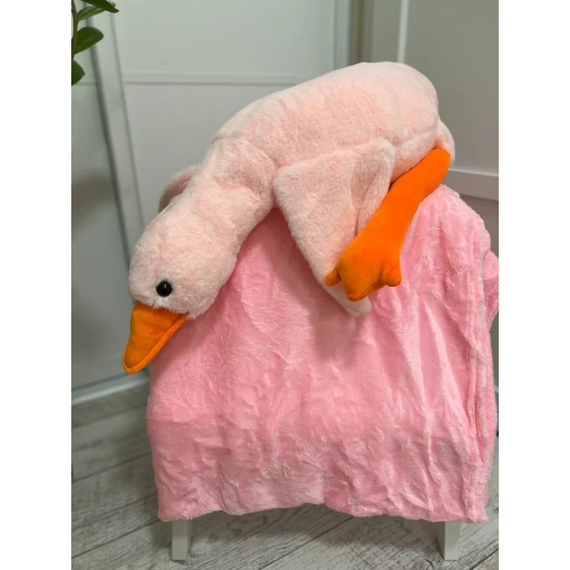 М'яка іграшка подушка з пледом 3в1 Гусак-Обнімусь 93 см рожевий, затишний рожевий плед 105×190 см | Зображення 5