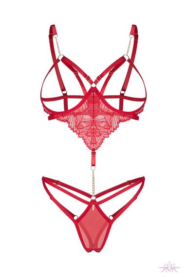 Боді Obsessive Matildea crotchless teddy S/M, Червоний, L/XL | Зображення 1