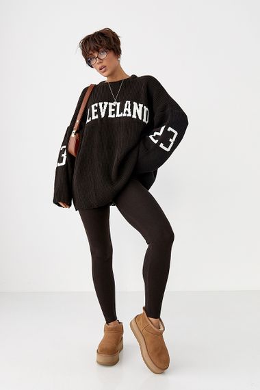 Оверсайз джемпер із крупної в'язки - темно-коричневий цвет, ONE SIZE (є розміри) | Зображення 2