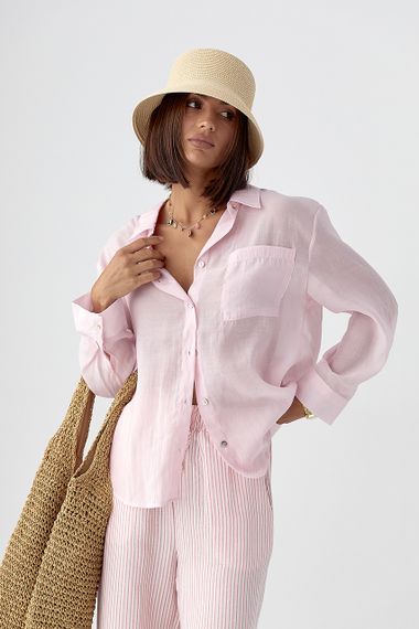 Прозора сорочка з декоративними ґудзиками на спині - рожевий цвет, S (є розміри)