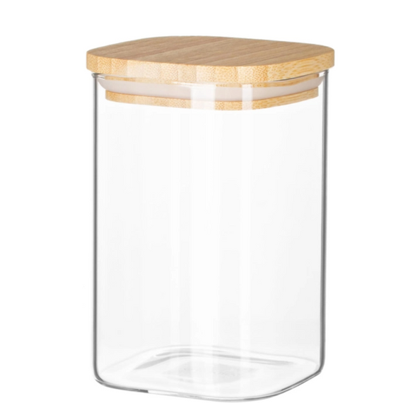 Ємність скляна з дерев'яною кришкою прямокутна VT-7311 Vittora 1100 мл