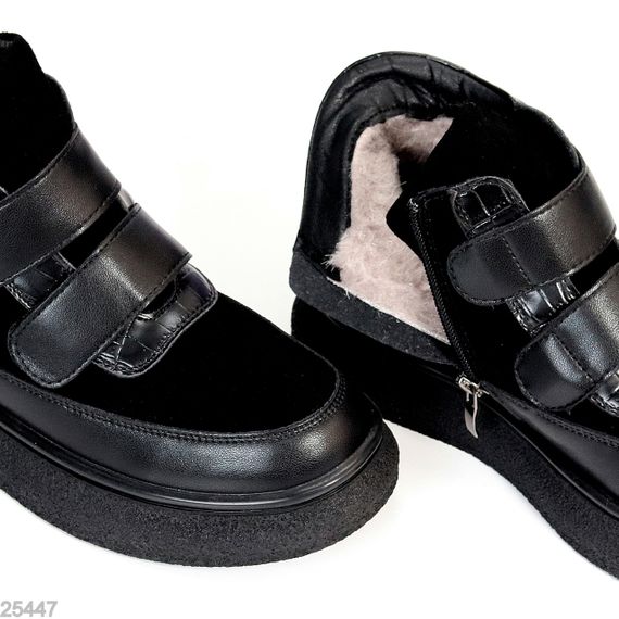 Крутые спортивные зимние черные ботинки натуралки на липучках | Зображення 4