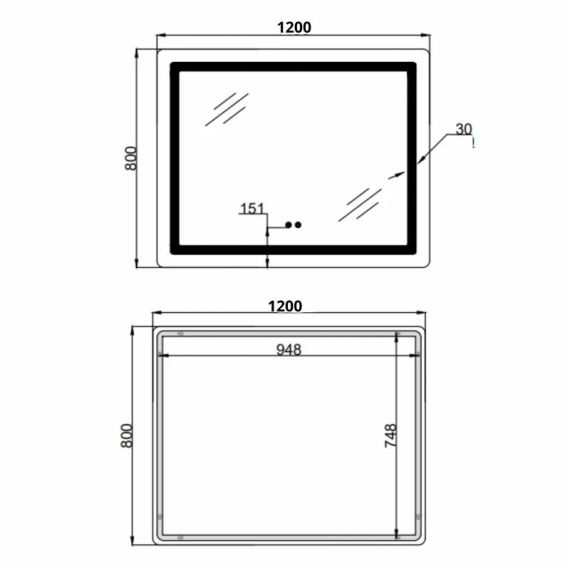 Дзеркало Lidz Kubis (KU2) 1200х800 з LED-підсвіткою Touch, з антизапотіванням, з диммером, рег. яскравості LDKUB120080049007 | Зображення 1