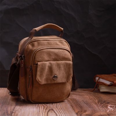 Сумка Vintage Мужская из плотного текстиля Коричневая (22220) | Зображення 2