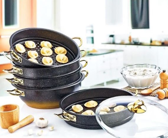 Мантоварка пароварка O.M.S. Collection 6091-C 30см 6,4л с гранитным покрытием 6 предметов Черный (Турция) | Зображення 2