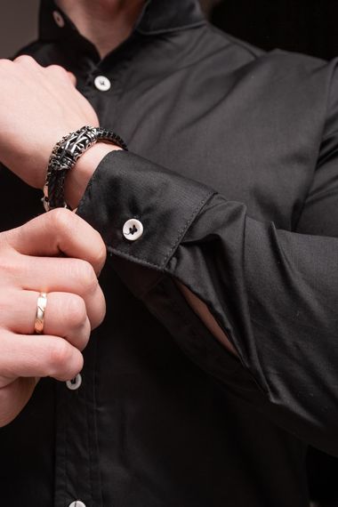 Мужская рубашка с воротником стойка и длинным рукавом на пуговицах RA1839 цвет черный, размер L | Зображення 2