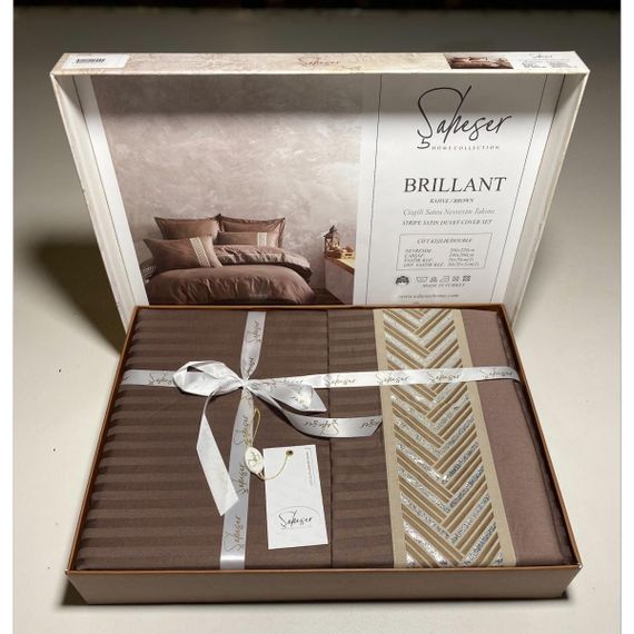 Постільна білизна євро Arya Saheser Сатин жаккард Brillant AR-A107302-brown 200х220 см коричнева | Зображення 1