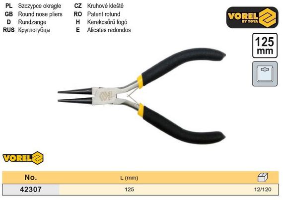 Щипцы круглые прямые мини Польша круглогубцы l=125 мм VOREL-42307
