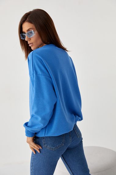 Женский свитшот свободного кроя с вышивкой - синий цвет, L (есть размеры) | Зображення 1