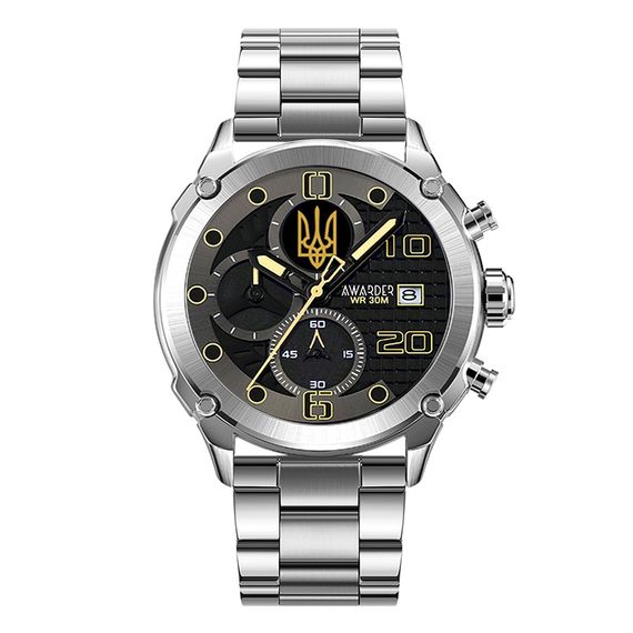Годинник наручний Awarder 016 Тризуб золото Silver-Black Steel