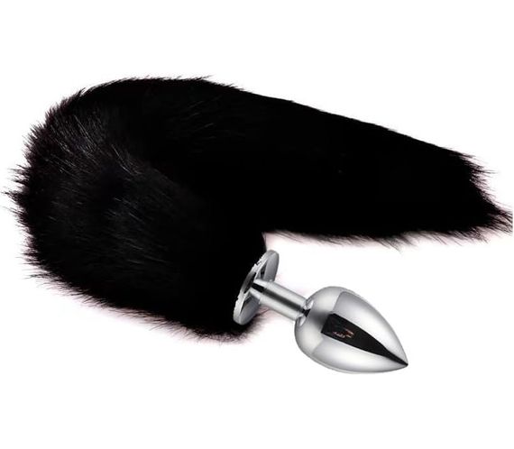 Металлическая анальная пробка с роскошным пушистым хвостом  Black Fox L 46 см | Зображення 5