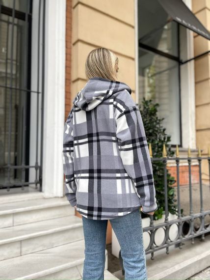 Женская теплая флисовая рубашка в клетку ALI302 цвет серый, размер 58/60 | Зображення 3