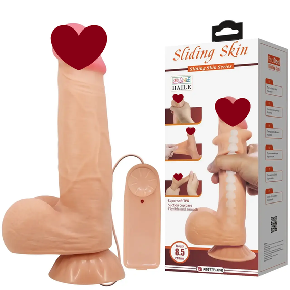 Вибратор на присоске с хребтом и эффектом скользящей кожи BAILE - Sliding Skin 8,5'' Flesh, BW-008105ZRG sexstyle
