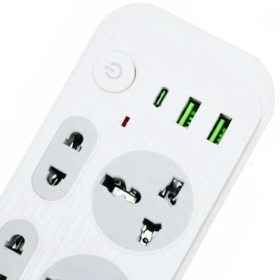 Мережевий фільтр подовжувач 2м, 2500Вт, 6×220В, 2хUSB, 1хType-C, WL-1, Білий / Мережевий подовжувач з вимикачем | Зображення 7