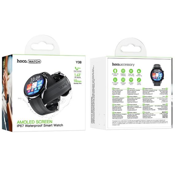 Смарт-годинник Hoco Y38 Smart sports watch (call version) Black | Зображення 1