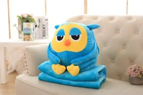 Мягкая игрушка " Happy Baby" Сова плед-подушка трансформер 3 в 1 синий