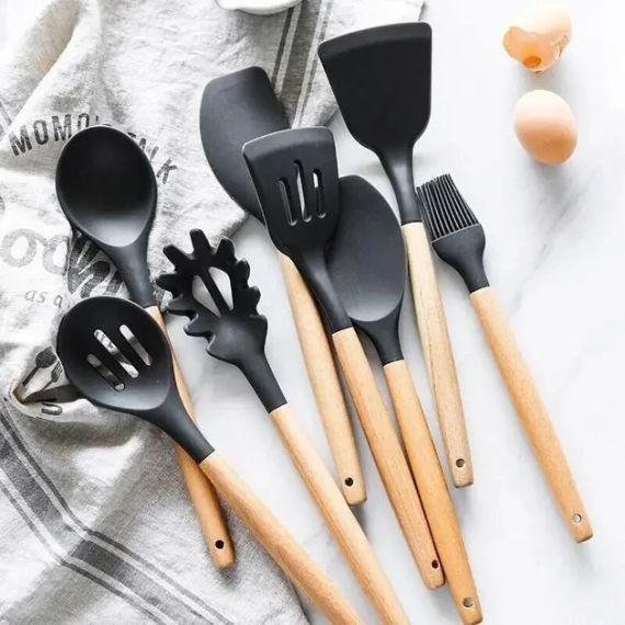 Силіконовий кухонний набір приладдя Kitchen stuff 12 предметів BLACK | Зображення 2