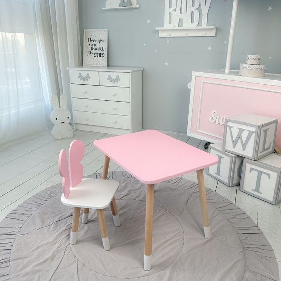 Дитячий  прямокутний стіл і стільчик метелик з білим сидінням. Столик рожевий дитячий | Зображення 2