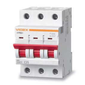 Автоматичний вимикач Videx RS4 3p 25A C 4.5kA VF-RS4-AV3C25