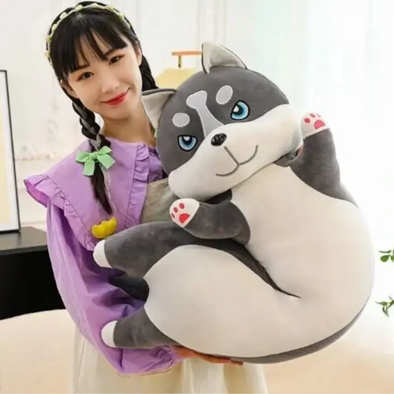 М'яка іграшка Хаскі-обіймашка 70 см, Хаскі батон для обіймів, плюшевий собака подушка | Зображення 9