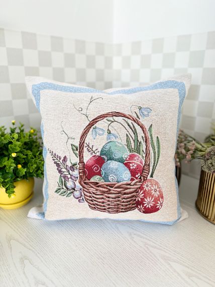 Наволочка гобеленова одностороння EASTER BEE CO2-NV Limaso, 45x45, Квадратна, Великодній, Без люрексу, 75% поліестер, 22% бавовна, 3% акрил, Односторонній, Гобелен | Зображення 2