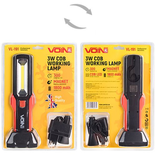 Переносна лампа "VOIN" VL-191 12V/220V/3W-COB+2 LED-НР/АКБ/магніт | Зображення 1